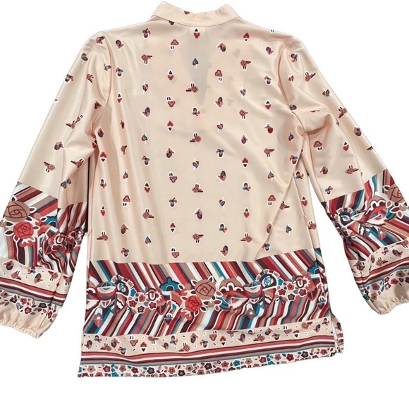 Vintage tunic acorn autumn print v-neckline bloused sleeves hippy - Picture 2 of 16